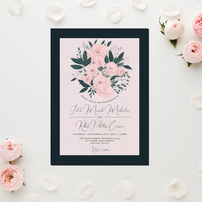 Invitación Rosas rosados de esmeralda bonito Boda de amigos (Subido por el creador)