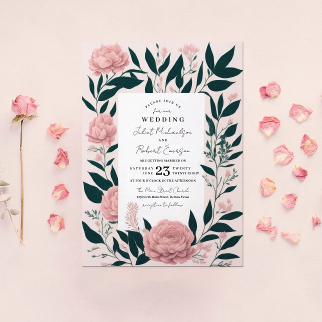Invitación Rosas rosados de esmeralda bonito Boda de amigos (Subido por el creador)