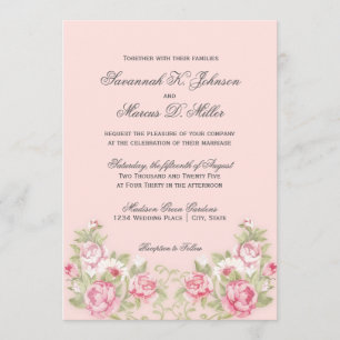 Invitación Rosas rosados de Rubor de la acuarela que casan