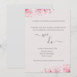 Invitación Rosas rosados de verdad floridos Gris Elegante Lo 