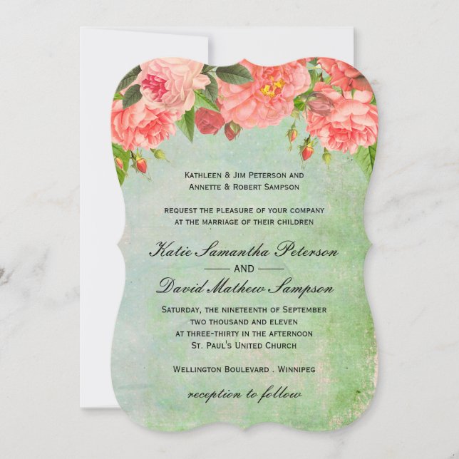 Invitación Rosas rosados elegantes lamentables que casan la (Anverso)