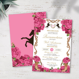Invitación Rosas rosados occidentales Charro Quinceanera