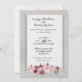 Invitación Rosas rosados y crimson con Boda de monograma