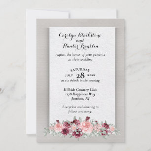 Invitación Rosas rosados y crimson con Boda de monograma
