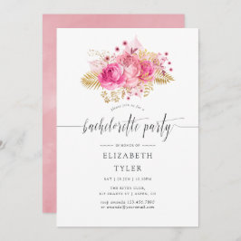 Invitación Rosas rosados y de oro acuarela Bachelorette Party