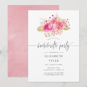 Invitación Rosas rosados y de oro acuarela Bachelorette Party