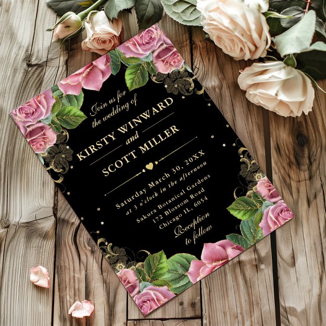 Invitación Rosas rosados y  de oro Boda floral (Subido por el creador)