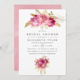 Invitación Rosas rosados y dorados acuarela ducha de novias