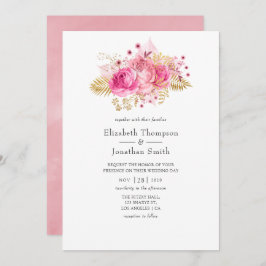 Invitación Rosas rosados y dorados Boda acuarela
