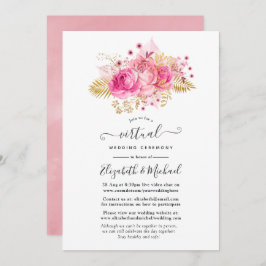 Invitación Rosas rosados y Gold Boda virtual en línea