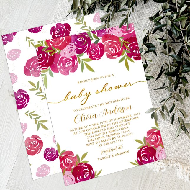 Invitación Rosas rosados y morados con flores bebé (Subido por el creador)