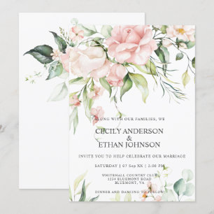 Invitación Rosas rosas rosadas y Boda de la vegetación eucali