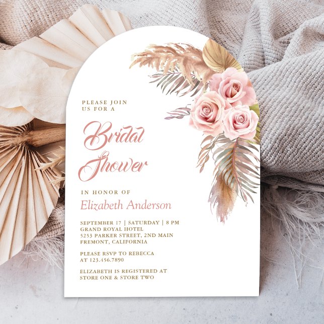 Invitación Rosas rosas rosadas y polvorientas Pampas Arco de  (Subido por el creador)