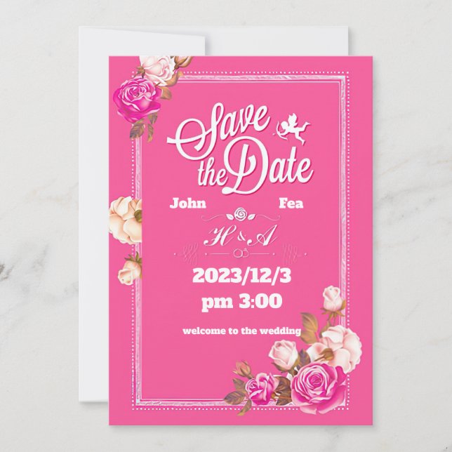 Invitación Rosas rosas rosas amarillas y ángel de amor (Anverso)
