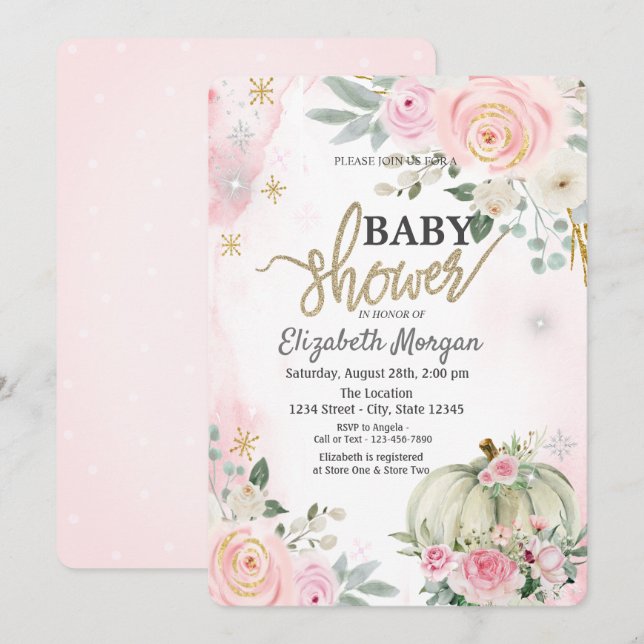 Invitación Rosas rosas rosas calabaza Polka puntos Baby Showe (Anverso / Reverso)