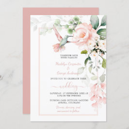 Invitación Rosas rosas rosas, colibríes y vegetación sabia de
