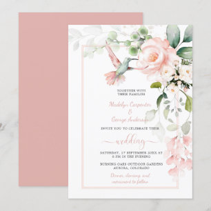 Invitación Rosas rosas rosas, colibríes y vegetación sabia de