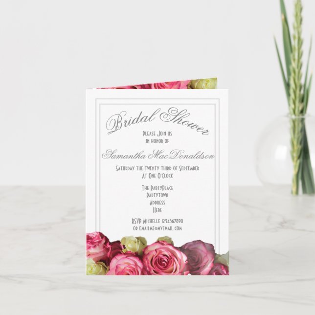 Invitación Rosas rosas rosas florales ducha de novia (Anverso)