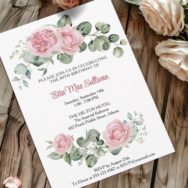 Invitación Rosas rosas rosas florales y verdes años 80 (Subido por el creador)