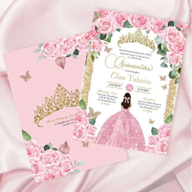 Invitación Rosas rosas rosas mariposa Princesa vestida Quince (Subido por el creador)