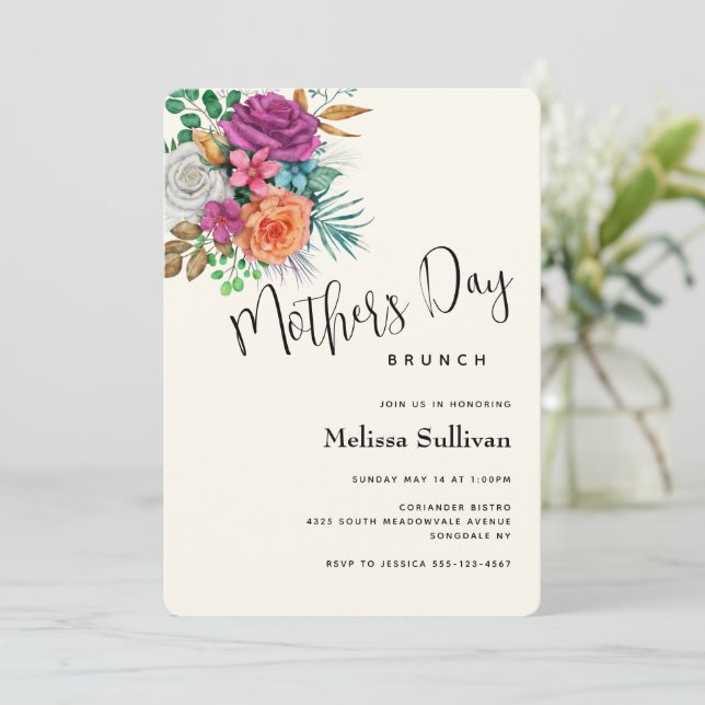 Invitación Rosas rosas rosas, Naranjas y blancas Bouquet Día  (Anverso de pie)