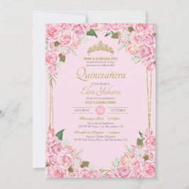 Invitación Rosas rosas rosas rosadas de Rubor y quinceanera f