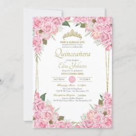 Invitación Rosas rosas rosas rosadas de Rubor y quinceanera f