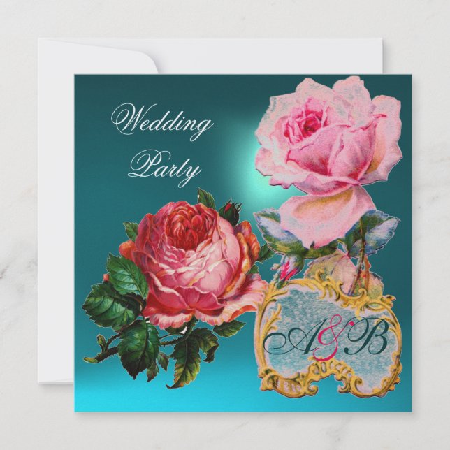 INVITACIÓN ROSAS ROSAS ROSAS ROSAS,MONOGRAMA BODA AZUL CUPIDA (Anverso)