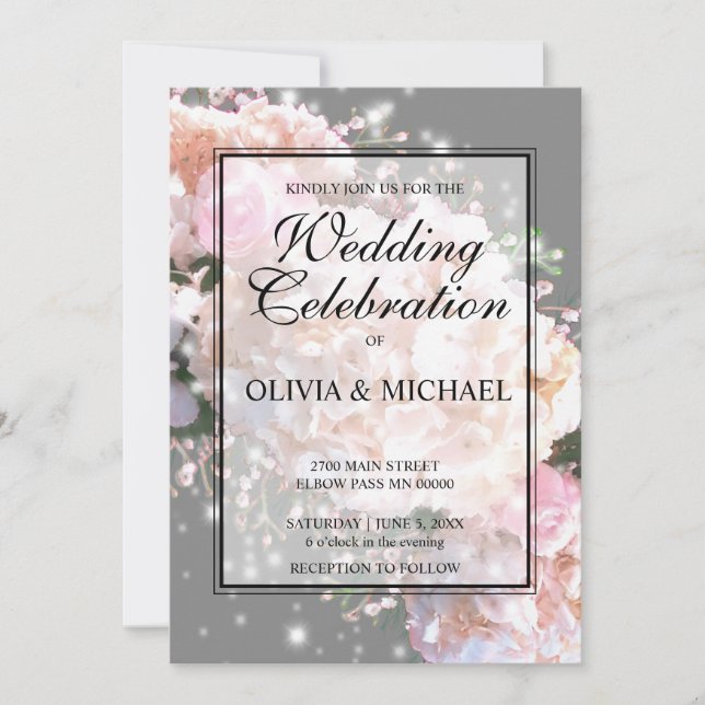 Invitación Rosas rosas rosas rosas rojas de encaje gris y bla (Anverso)