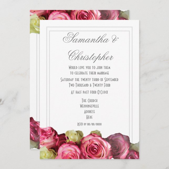 Invitación Rosas rosas rosas simples boda mínimo (Anverso / Reverso)