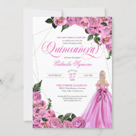 Invitación Rosas rosas rosas | Tíara dorada y ball gown Quinc