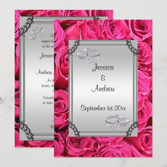 Invitación Rosas rosas rosas y anillos Bodas de diamantes (Anverso / Reverso)