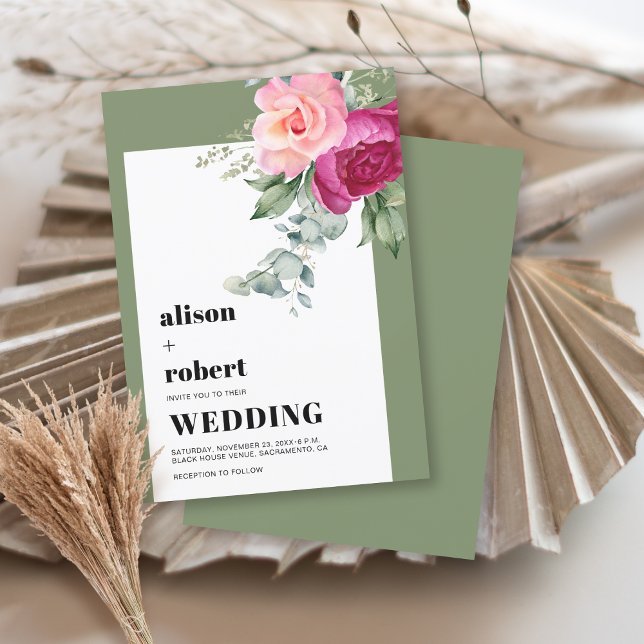 Invitación Rosas rosas rosas y eucalipto boda verde (Subido por el creador)