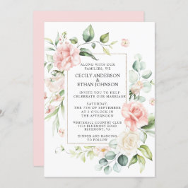 Invitación Rosas rosas rosas y eucalipto Marco Boda de fondo 