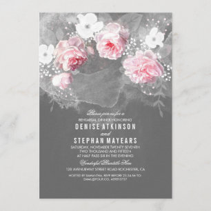 Invitación Rosas rosas rosas y flores blancas ensayando la ce