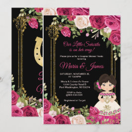 Invitación Rosas rosas rosas y fondo negro Ducha de parejas  
