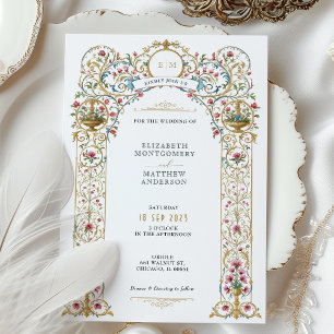 Invitación Rosas rosas rosas y orejas doradas Boda victoriano