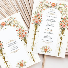 Invitación Rosas rosas rosas y orejas doradas Boda victoriano