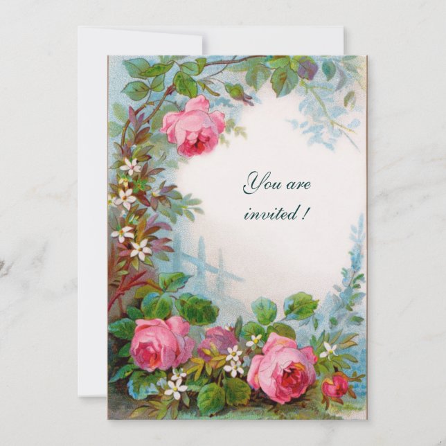 Invitación ROSAS ROSAS Y JASMINES Blancas Champagne Metálico (Anverso)