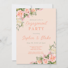 Invitación Rosas rosas y vegetación | Peach Engagement Party
