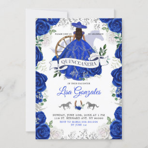 Invitación Rosas Royal Blue del Oeste Charra Quinceañera
