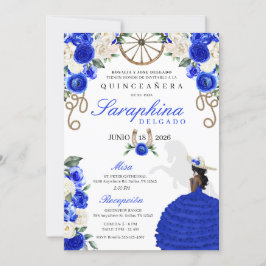 Invitación Rosas Royal Blue & Ivory Quinceañera Occidental