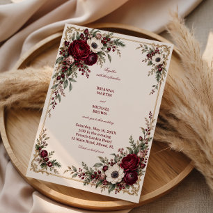 Invitación Rosas Rubí Dentro de Esquina Doradas