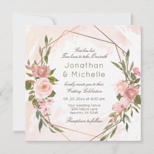 Invitación Rosas Rubor Boda cristiano de marco geométrico oro