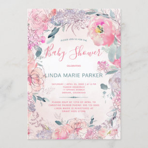 Invitación rosas Rubor color de agua rosada con jardinería pa