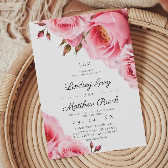 Invitación Rosas Rubor Rosa Florales Modernos Boda (Subido por el creador)