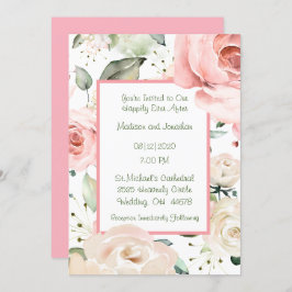 Invitación Rosas Rubor Watercolor Elegante Boda