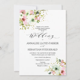 Invitación Rosas Rubor y blancas con salpicaduras de oro