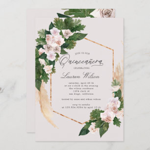 Invitación rosas ruborizados floral tropical Quinceanera Invi