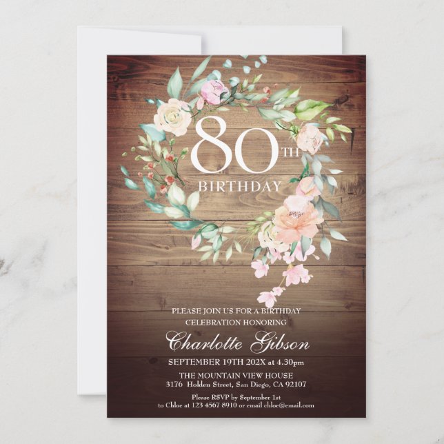 Invitación Rosas rusos acuden al monograma 80 cumpleaños (Anverso)